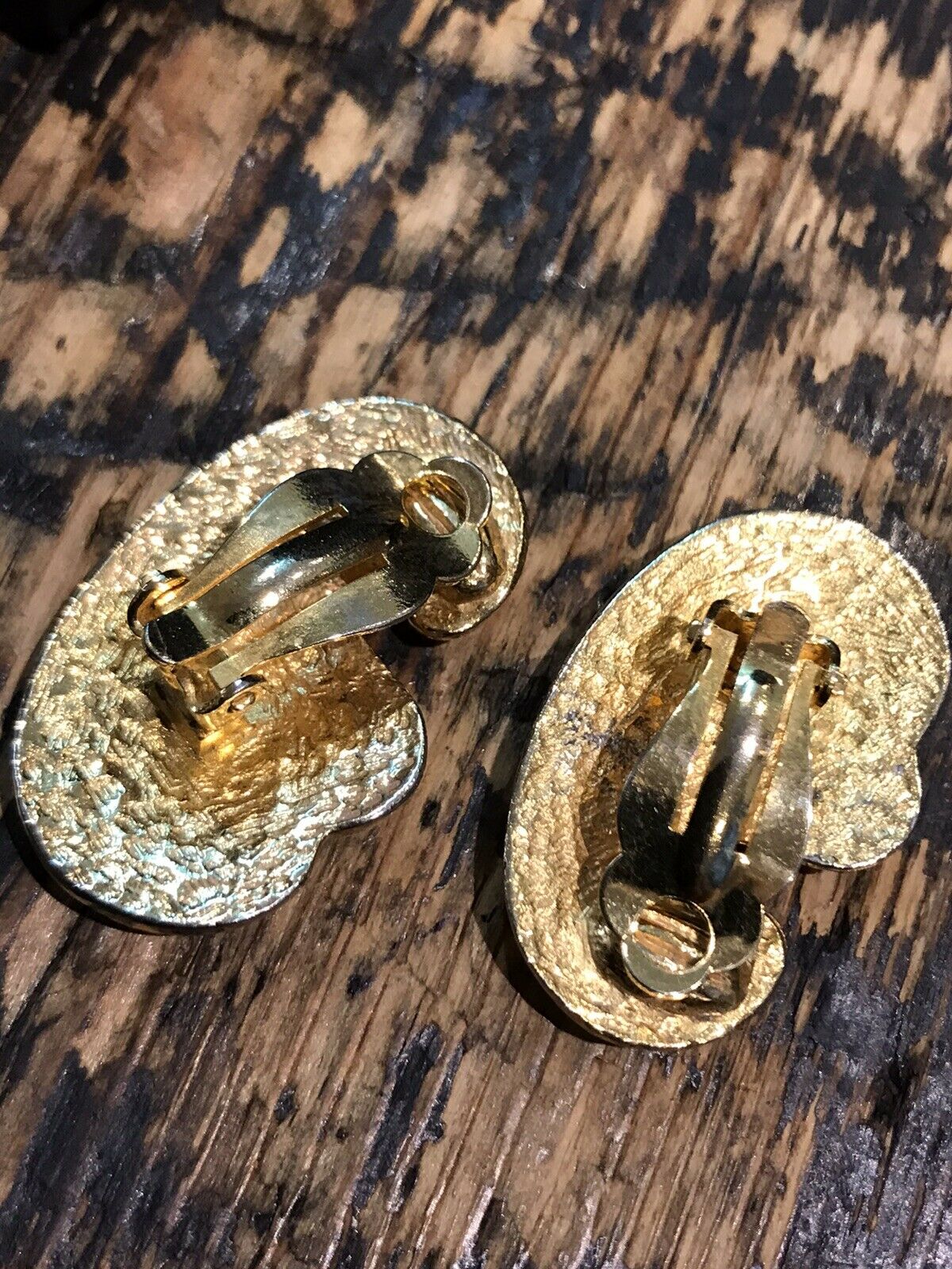 Vintage Black Enamel Gold Tone Clip On Earrings