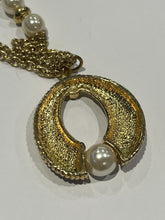 Vintage Gold Tone Faux Pearl Long Drop Necklace