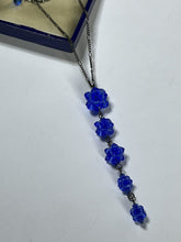 Vintage Silver Tone Blue Beaded Drops Necklace