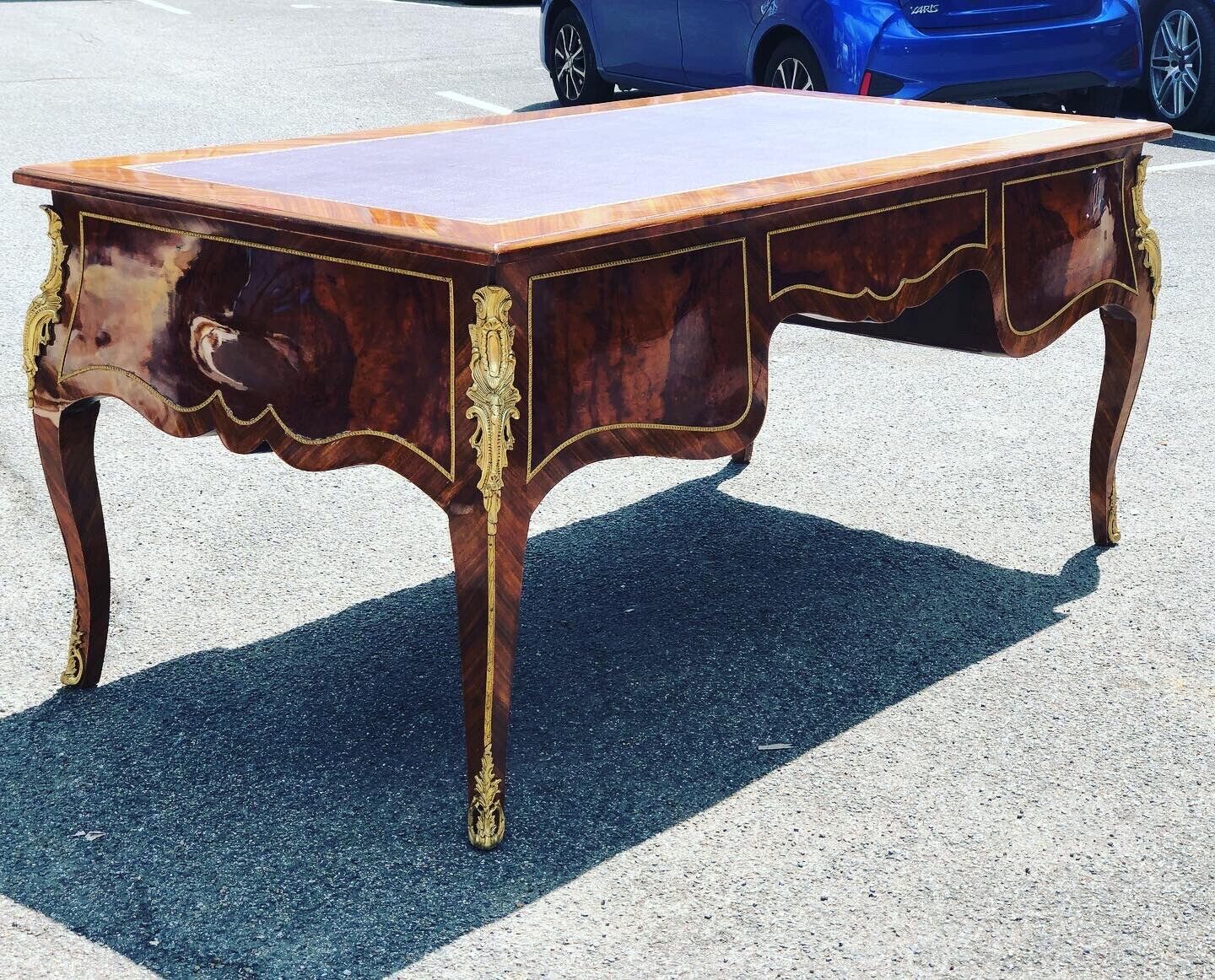 Pair Of Large Inlaid Kingswood Desks With Brass Decoration, Very Impressive.