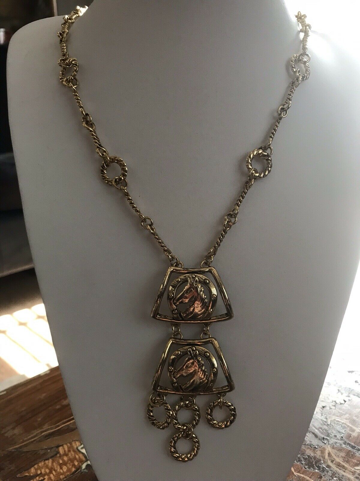 Vintage Gold Tone Horse Statement Necklace