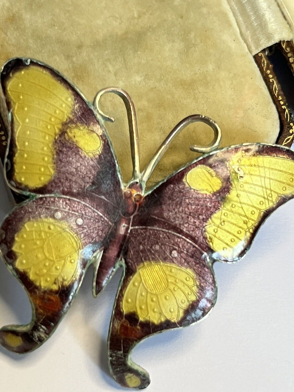 Vintage Yellow Purple Enamel Butterfly Brooch