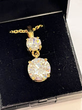 Vintage 1980s Yellow Gold Plated Clear Crystal Drop Necklace Boxed