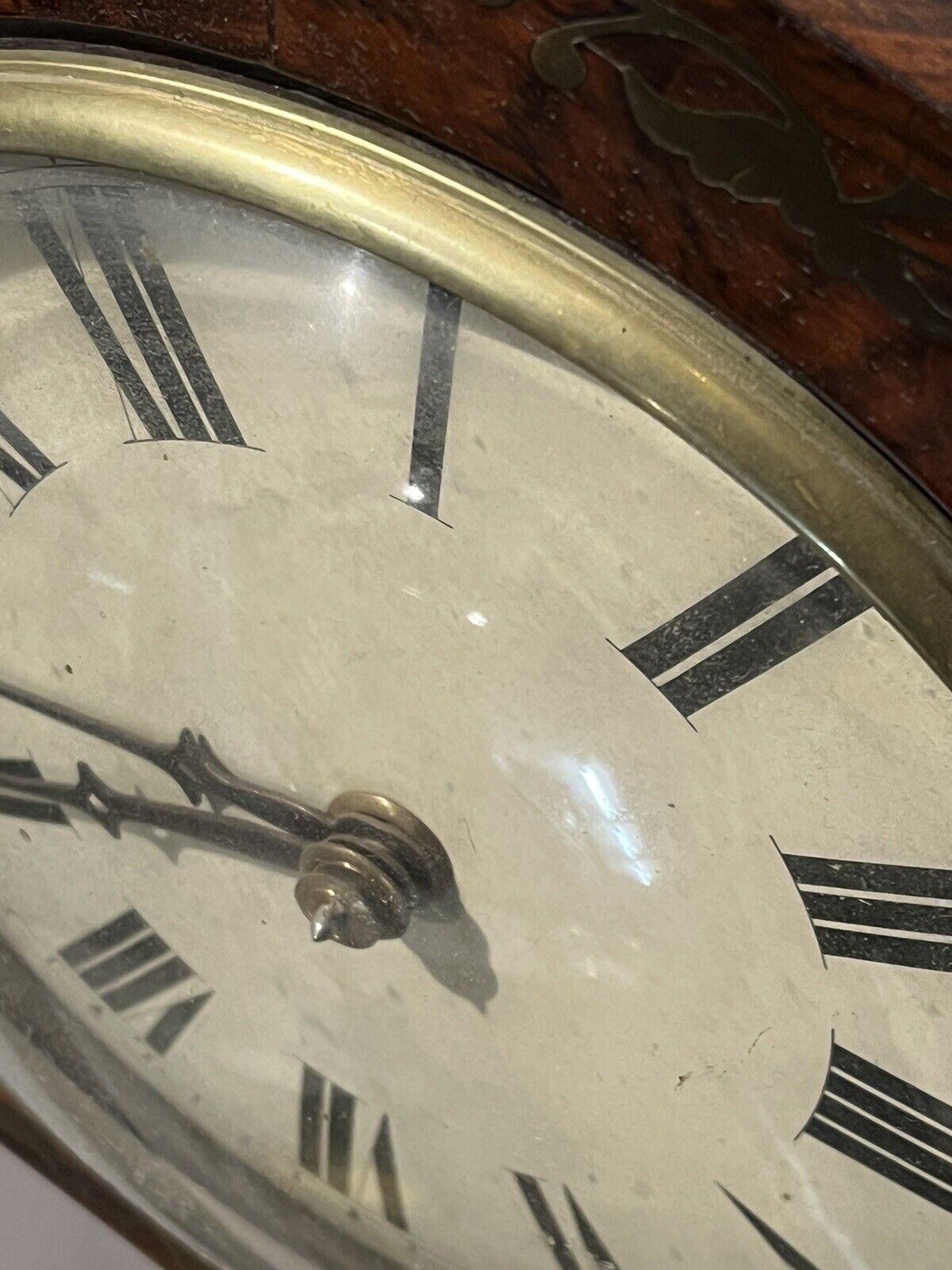 Victorian Dial Clock, Brass Inlaid Case, Convex Glass. 9 Inch Dial