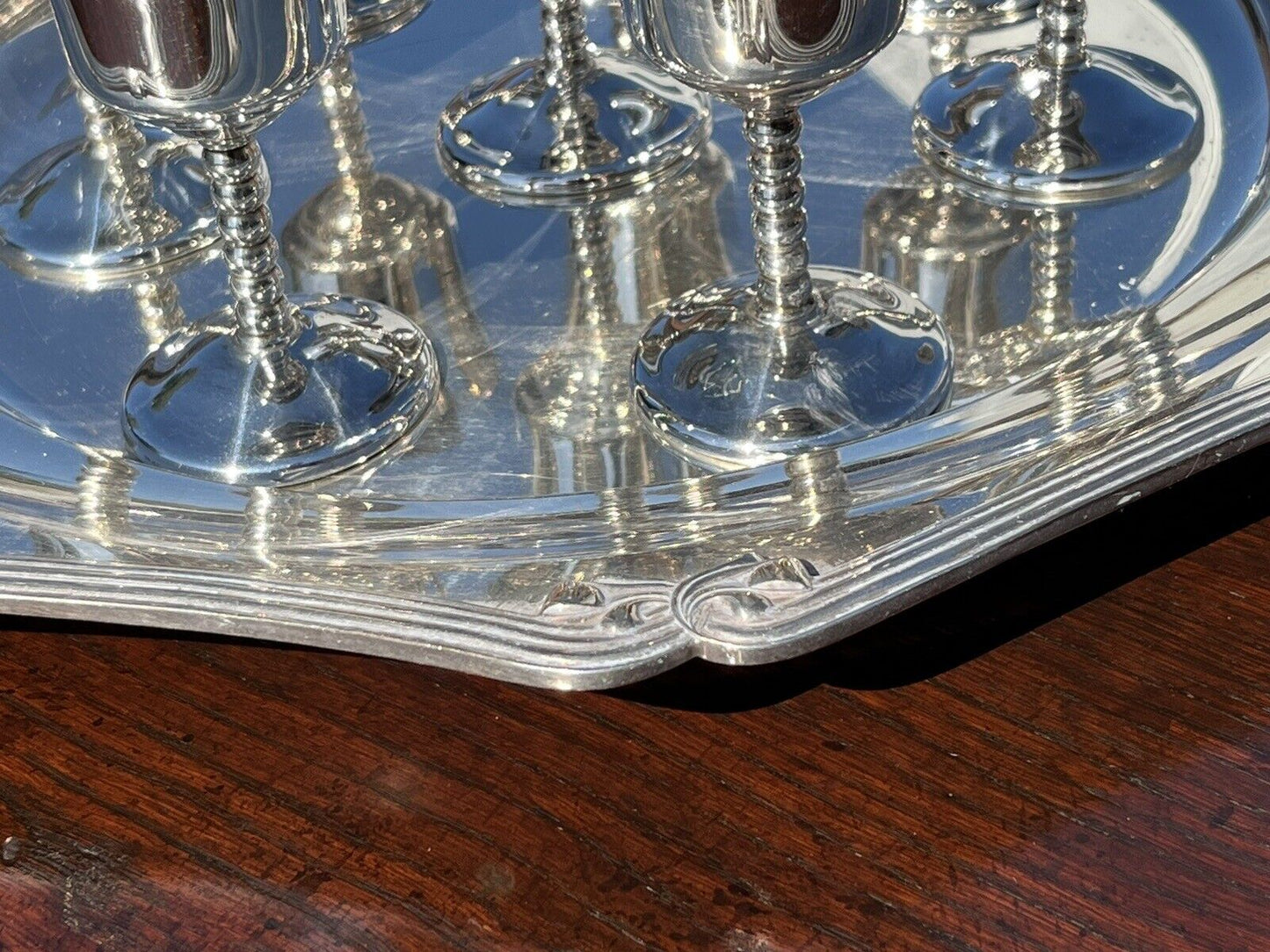 8 English Silver Plate Goblets & Silver Plate Tray