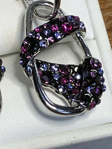 Vintage 1980s Rhodium Plated Purple Pink Cubic Zirconia Drop Earrings