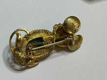 Vintage Gold Tone Turquoise Jelly Belly Mouse Brooch Signed Art