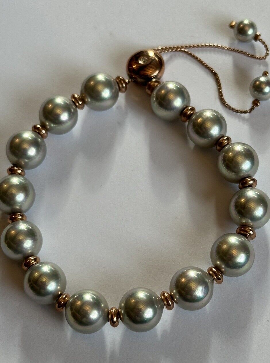 Vintage Grey Faux Pearl Rose Gold Plated Adjustable Bracelet
