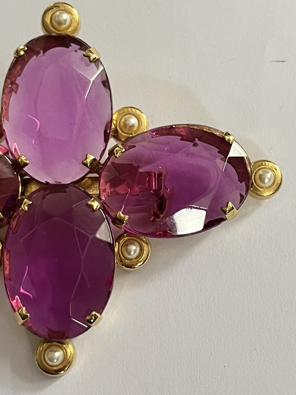Vintage Pink Diamanté Faux Pearl Statement Brooch