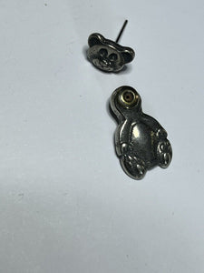 Vintage Pewter Teddy Bear Back Front Pierced Earrings