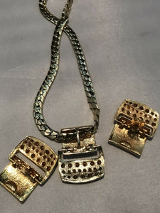 Vintage 1980s Diamanté Necklace And Clip On Earring Set