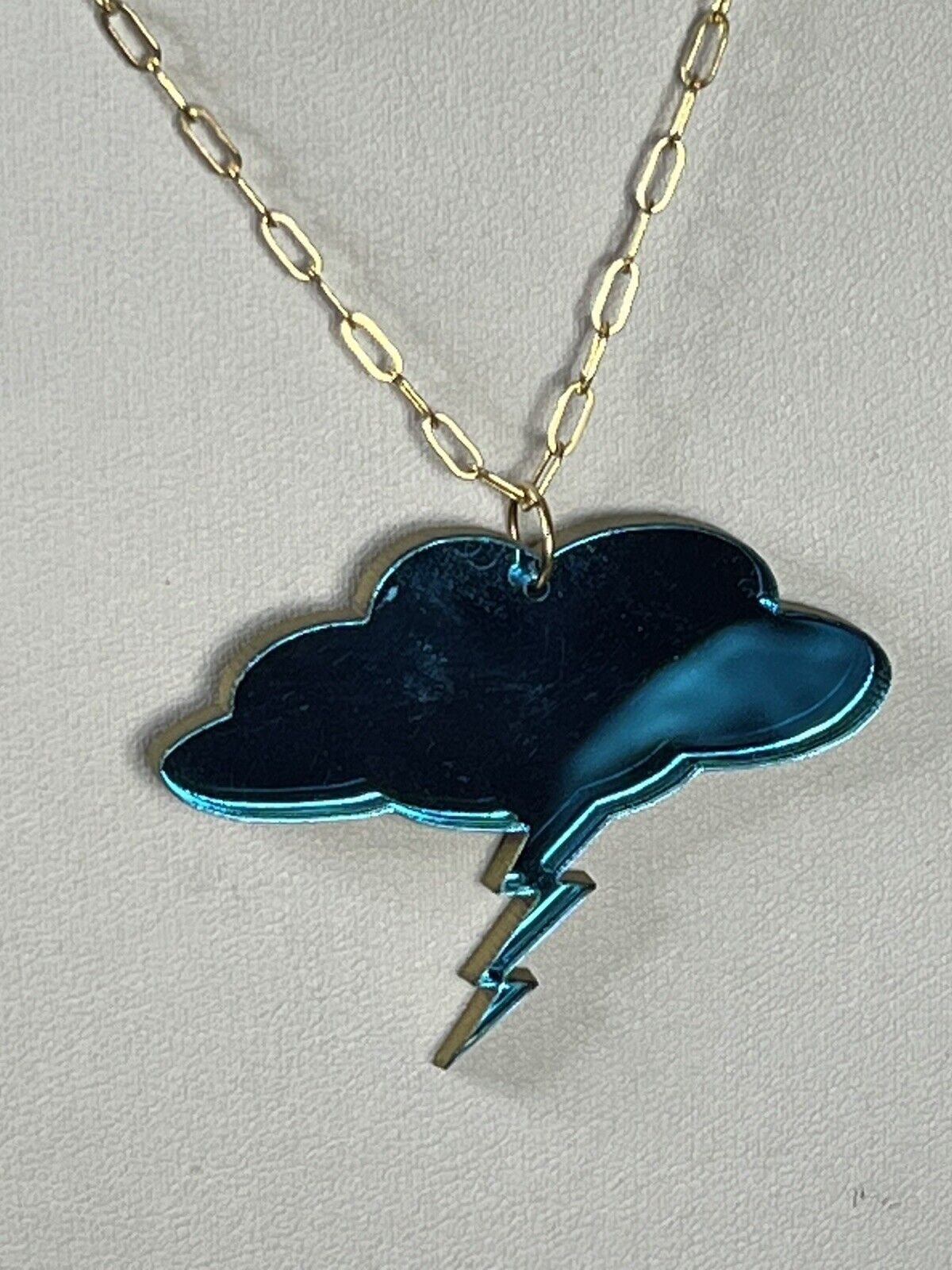 Vintage Blue Acrylic Storm Cloud Lightening Necklace
