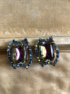 Vintage Rainbow Glass Clip On Earrings Earrings