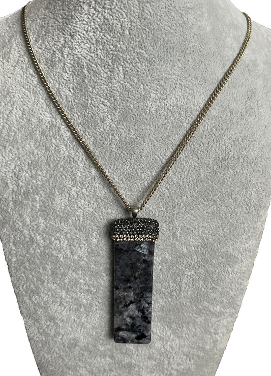 Vintage Natural Stone Diamanté Pendant Necklace