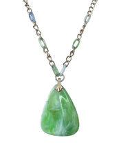 Vintage Green Blue White Marbled Acrylic Gold Tone Link Necklace Long Length