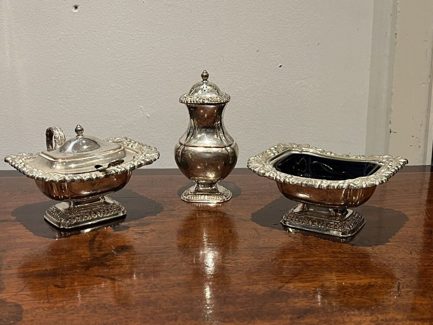 Silver Plate Salt, Sauce & Pepper.