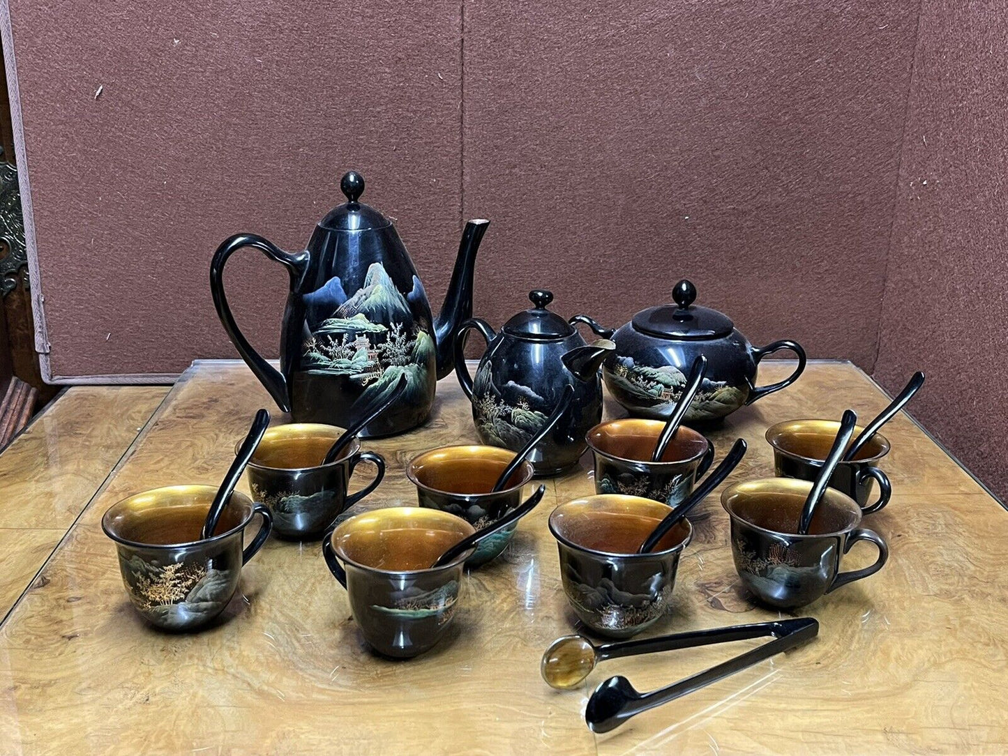 Antique Papier-mâché Tea & Coffee Set. Ship Worldwide