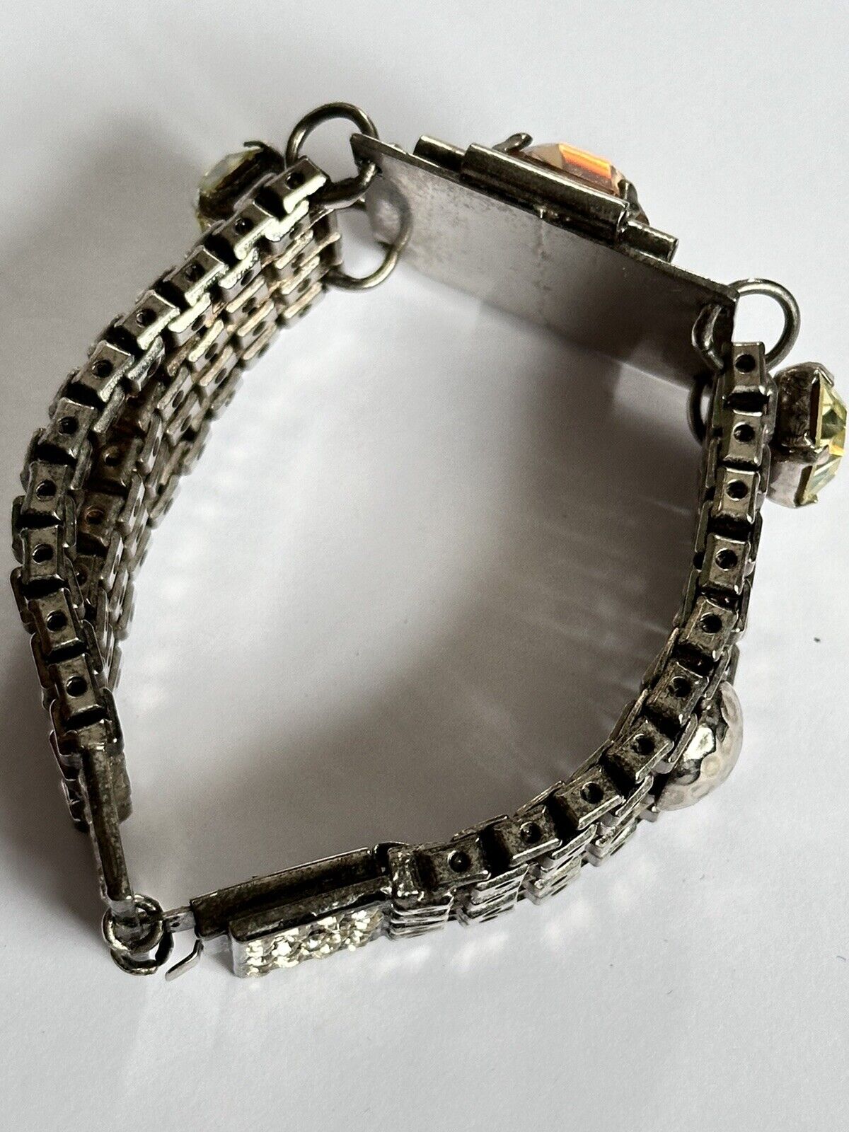 Vintage Runway 1980s Silver Tone Detailed Large Stone Bracelet