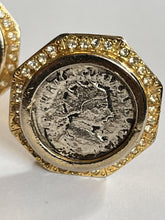 Vintage Gold Silver Tone Etruscan Coin Clip On Earrings Numbered