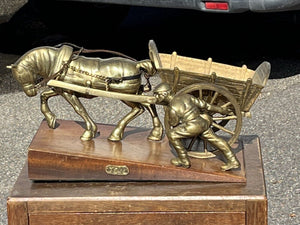 Huge Brass Centrepiece Of A Farmer With His Horse & Cart. "Toil"