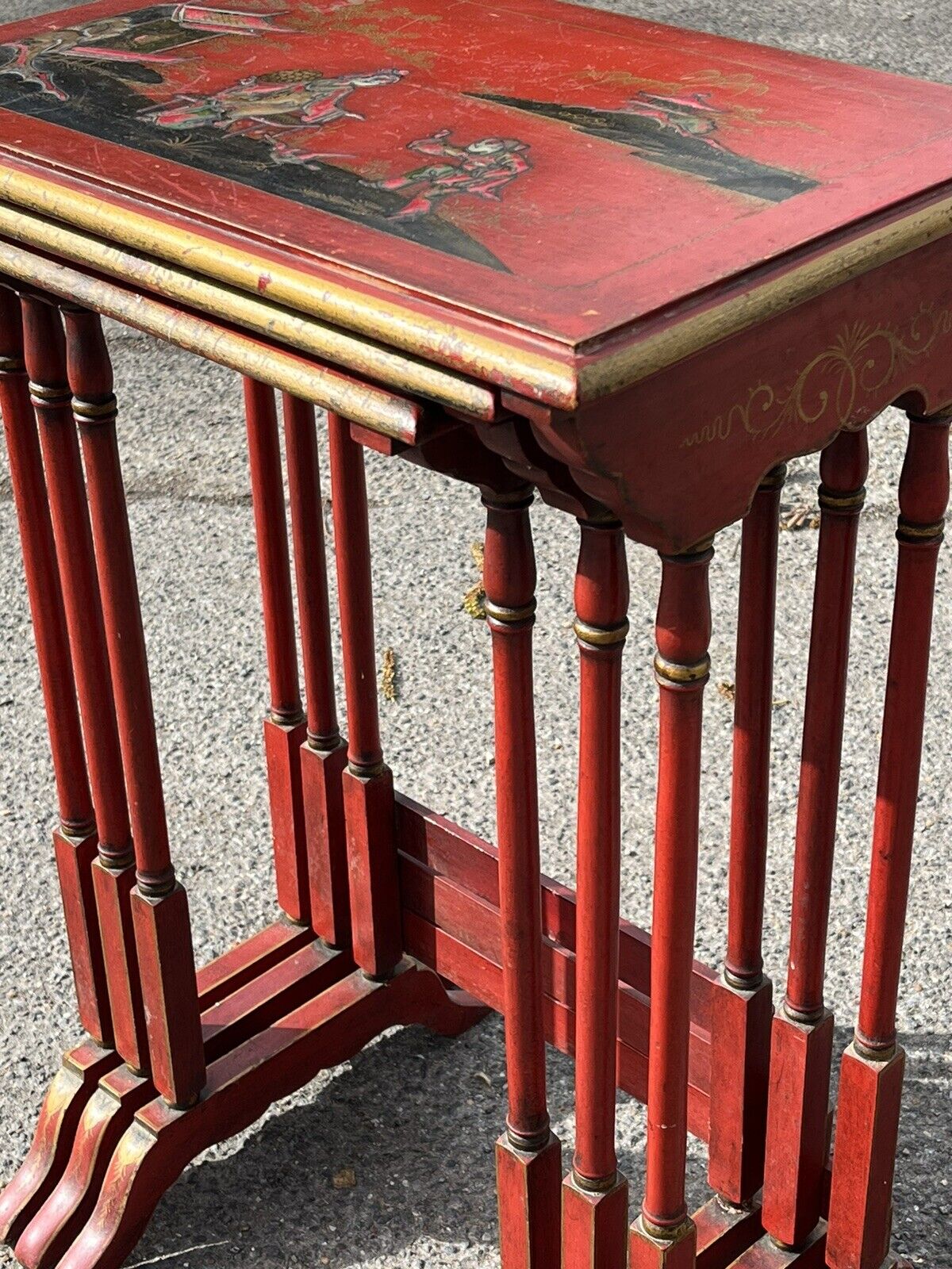 Edwardian Red Lacquered & Japanned Nest Of Tables