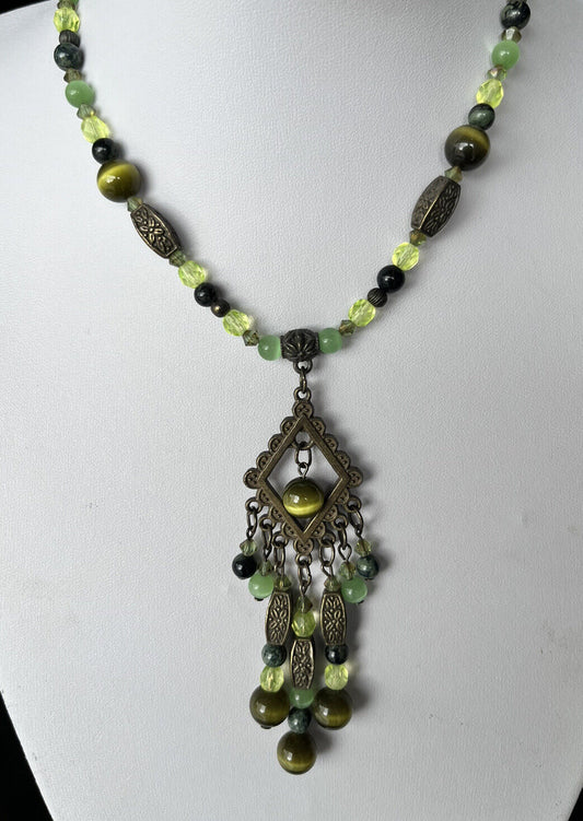 Vintage French Un Jour Ailleurs Green Beaded Necklace