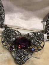 Vintage Detailed Metal Work And Purple Stone Necklace