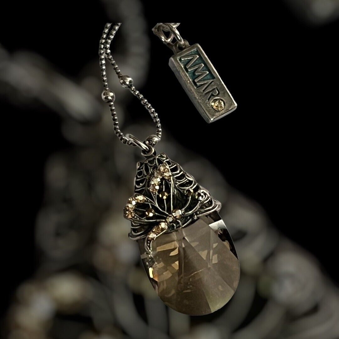 Vintage Designer Amaro Crystal Butterfly Balls On Chain Pendant Necklace