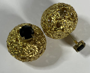Vintage Gold Tone Blue Diamanté Stud And Ball Earrings