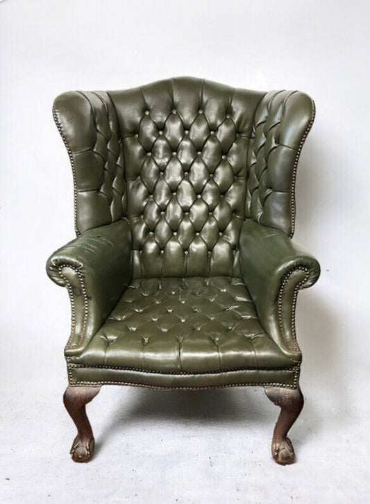 Country House Armchair In Green Buttoned Back Library Armchair