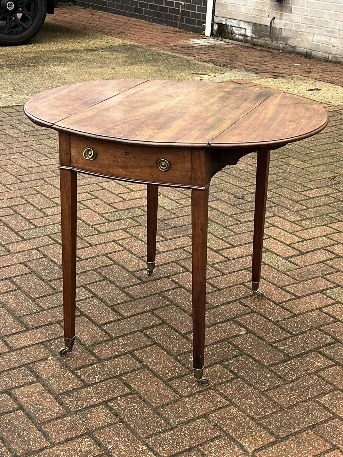 Antique Mahogany Sofa/Side Table. With Drawer, Fold Out Flaps