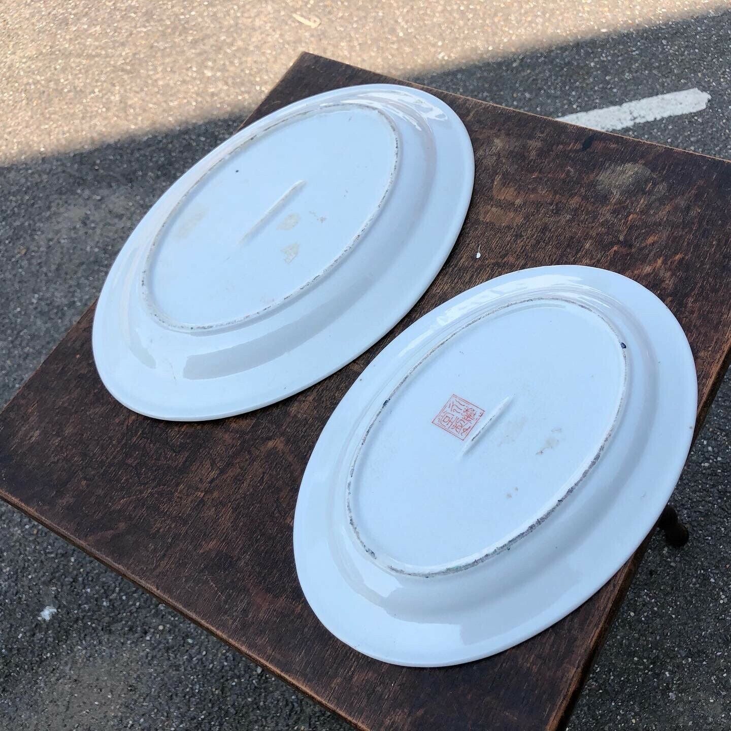 Pair Of Chinese Platters Decorated With Coastal Scenes