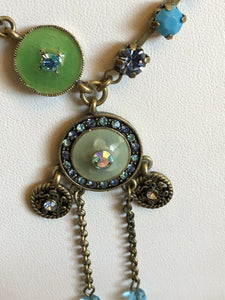 Vintage Green Enamel Turquoise Diamanté Necklace