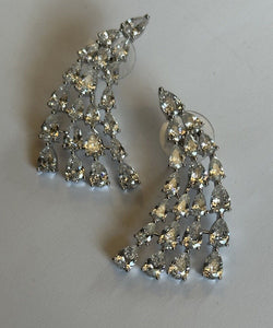 Vintage 1980s Rhodium Plated Clear Crystal Earrings New Old Stock