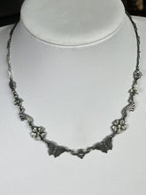 Vintage Silver Tone Butterfly Flowers Paste Necklace