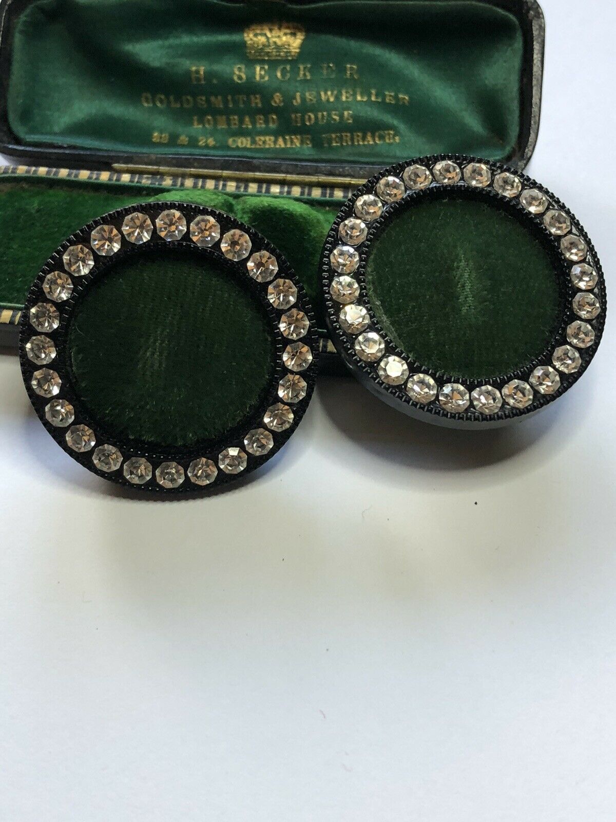 Vintage Signed Green Velvet Diamanté Clip On Earrings
