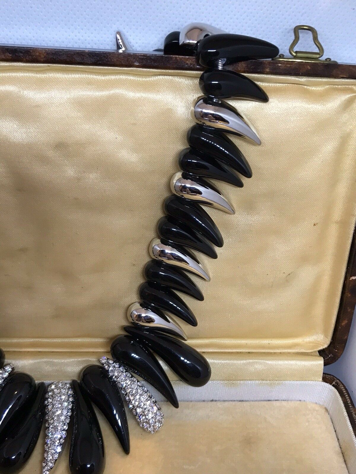 Vintage Black Silver Metal Diamanté Necklace