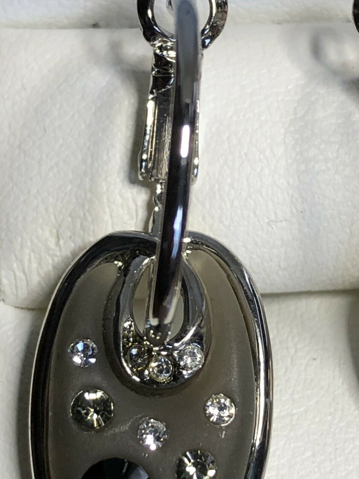 Vintage 1980s Rhodium Plated Black Grey Glass Cubic Zirconia Drop Earrings