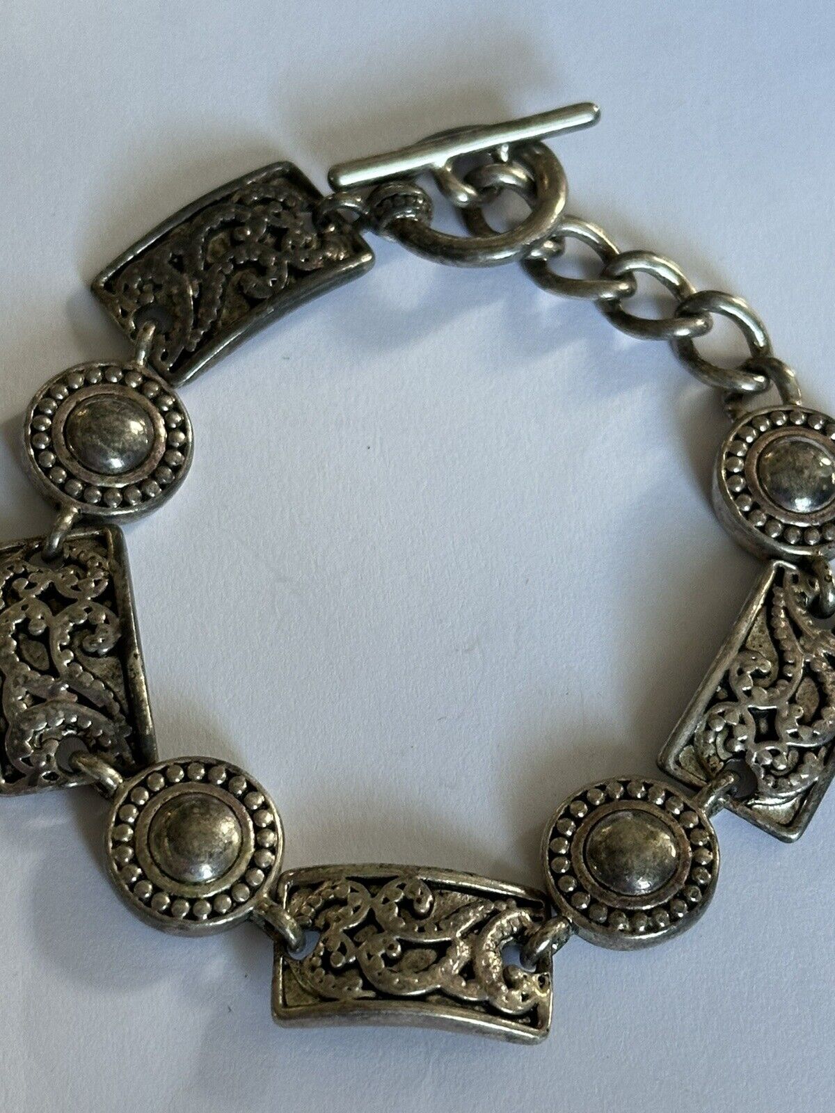 Vintage Silver Tone Etruscan Bracelet Safety Chain