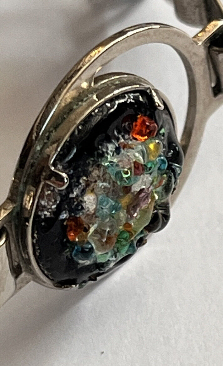 Vintage Multicoloured Glass Silver Tone Bracelet Safety Chain