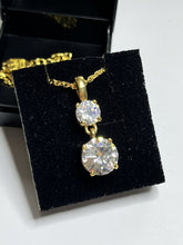 Vintage 1980s Yellow Gold Plated Clear Crystal Drop Necklace Boxed