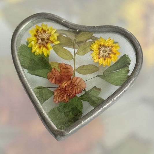 Vintage Dried Flower Heart Brooch