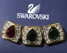 Vintage Swarovski Swan Signed 3 Colour Stone Teardrop Brooch