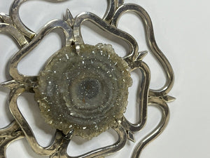 Vintage Silver 925 Statement Flower Geode Unique Chain Necklace 65g