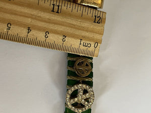 Vintage Green Gold Tone Metal Peace Logo Bracelet