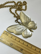 Vintage Gold Tone Pearlised Statement Butterfly Pendant Necklace