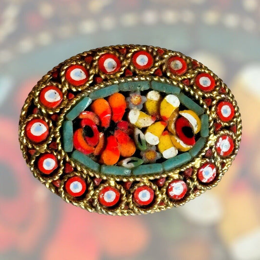 Vintage Micromosaic Flowers Brooch