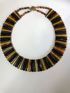 Vintage Lucite Butterscotch Brown Black Collar Statement Necklace
