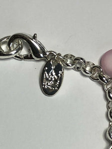 Vintage 1980s Rhodium Plated Pink Misty Hearts Bracelet