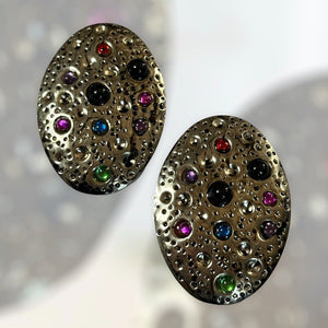 Vintage Multicoloured Cabochon Statement Pierced Earrings